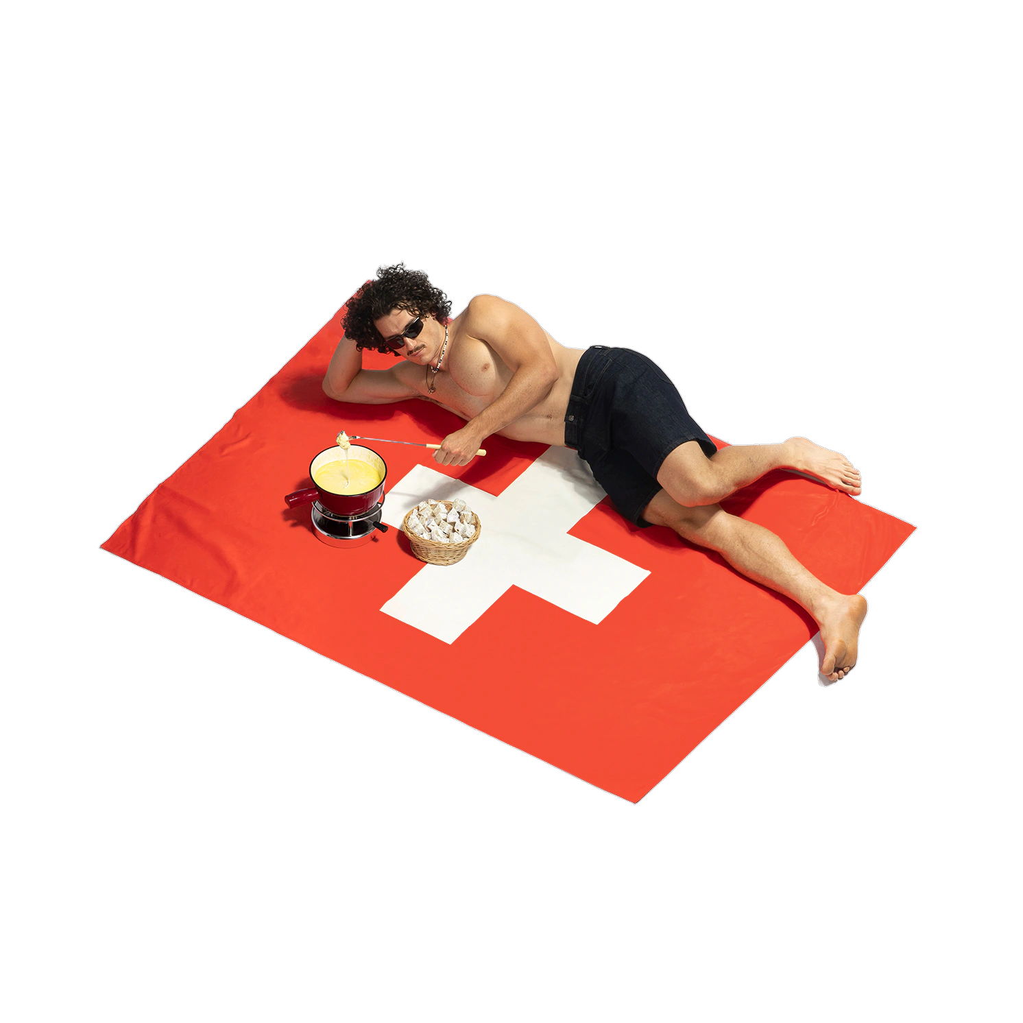 CHE — FLAGS beach towel, editorial look
